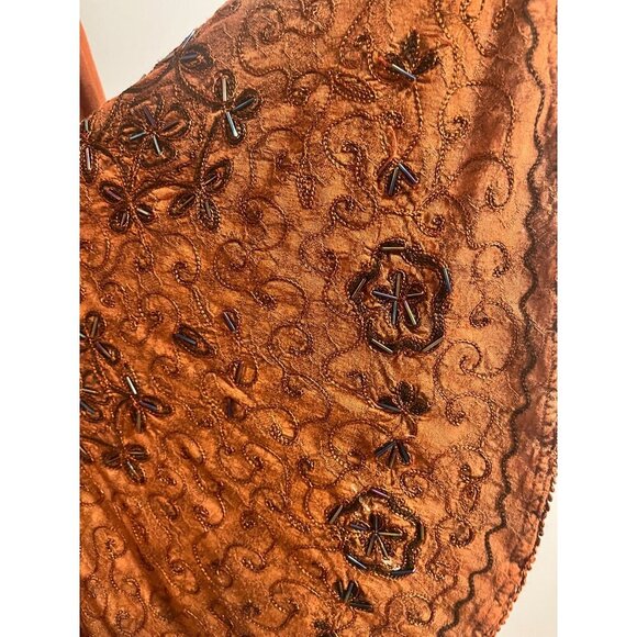 Retro Floral Beaded Boho Top Orange L Indie Hippie Western Folk Artsy Funky 80s - Picture 13 of 16